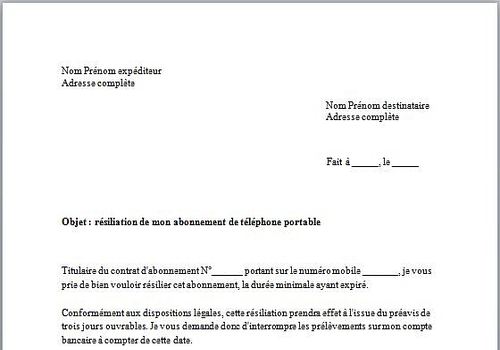 modele de lettre resiliation de contrat