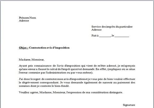 exemple de lettre impot