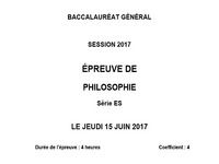 Sujet Bac 2017 Philosophie - Série ES