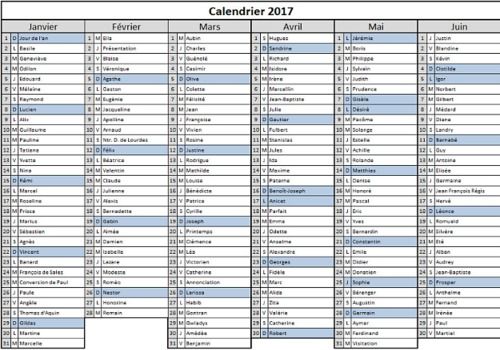 Telecharger Calendrier 2017 au format Excel
