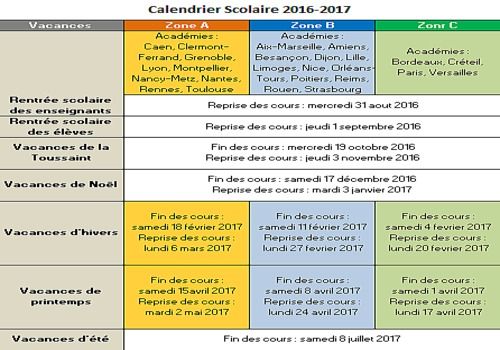 Telecharger Calendrier Vacances Scolaires 2016-2017