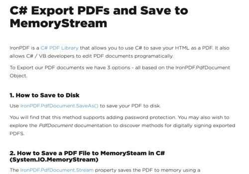 Telecharger C# Export PDFs and Save to MemoryStream
