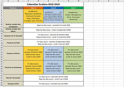 Telecharger Calendrier Vacances Scolaires 2018-2019